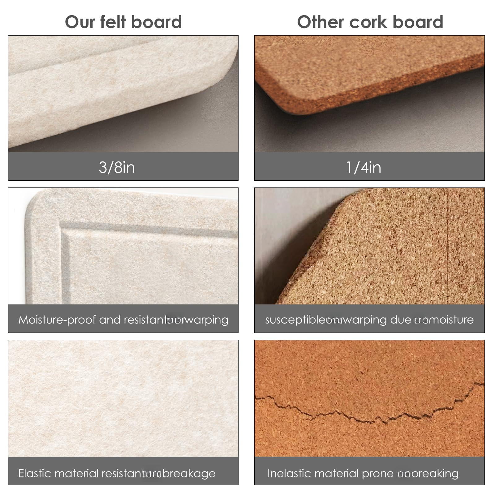 Bulletin Board  24 X 18 Inches Decorative Felt Pin Vision Cork Alternative For Wall Foldable Photo With 20 Pushpins - Oatmeal
