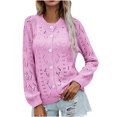 thumbnail image 1 of CEHVOM Women's Round Neck Solid Hollow Button Knitted Sweater Cardigan, 1 of 8