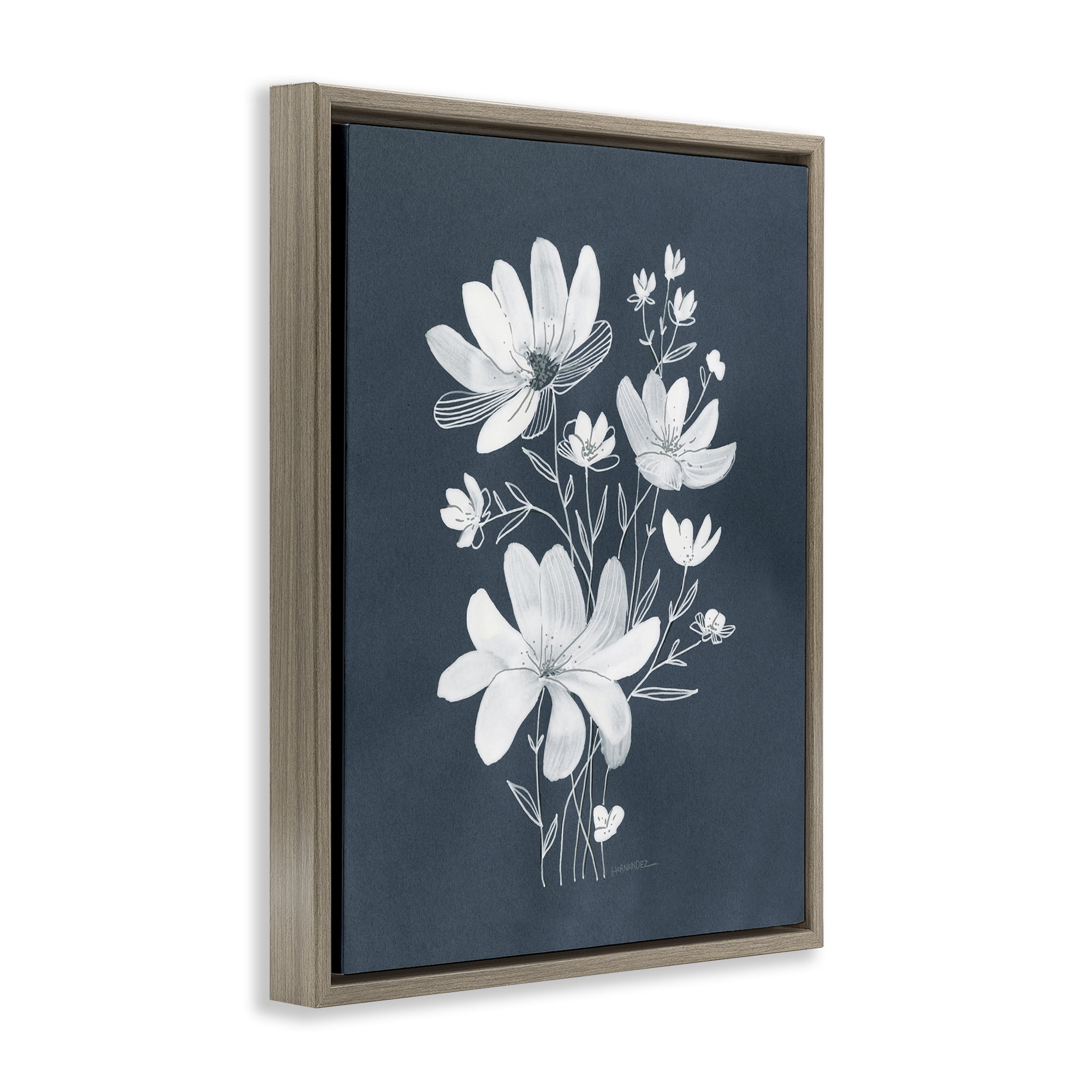 Stupell Industries White Floral with Outline Plants & Flowers Painting Brown Floater Framed Canvas Art Print Wall Art, 17 x 21