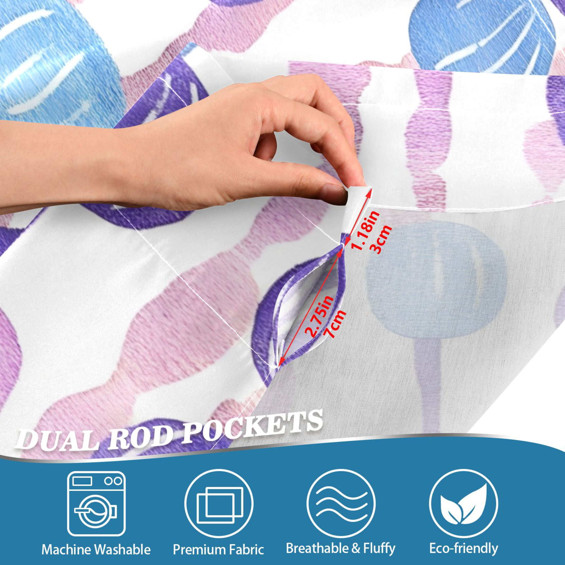 Purple and Blue Bead Pattern Tier Curtains for Kitchen 57x24 Inch Semi Sheer Light Filtering Half Window Curtains 2 Panels