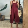 thumbnail image 2 of jumpsuits for women casual summer sleeveless suspender overalls cotton linen capri pants solid color romper, 2 of 3