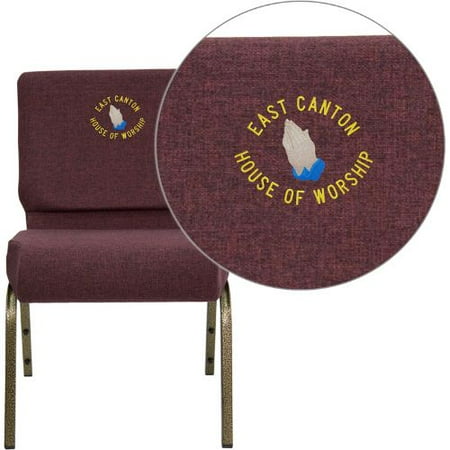21 Inch Extra Wide Plum - Embroidered HERCULES Series 21'' Extra Wide Plum Fabric Stacking Church Chair with 4'' Thick Seat - Gold Vein Frame