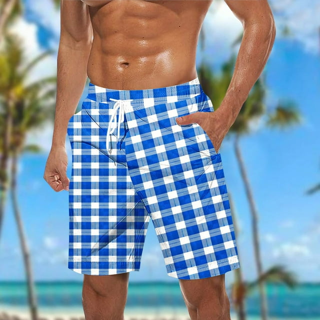 Sentmoon Plus Size Shorts for Men 2025 Summer Breathable Loose Beach Shorts Checkered Print Drawstring High Waist Athletic Shorts with Pockets Comfy Man for Running Cycling Workout Blue XXXXL
