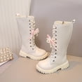 thumbnail image 4 of SZJXBUY Big Kid Winter Boots Preppy Side Zipper Lace Up Boots Fall Lug Sole Non Slip Punk Goth Mid Calf Riding Long Boot White,29, 4 of 9