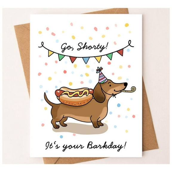 Funny Dog Birthday Card - "Go, Shorty!" with Hot Dog Design - Perfect for Pet Lovers - Blank Inside with Envelope Included