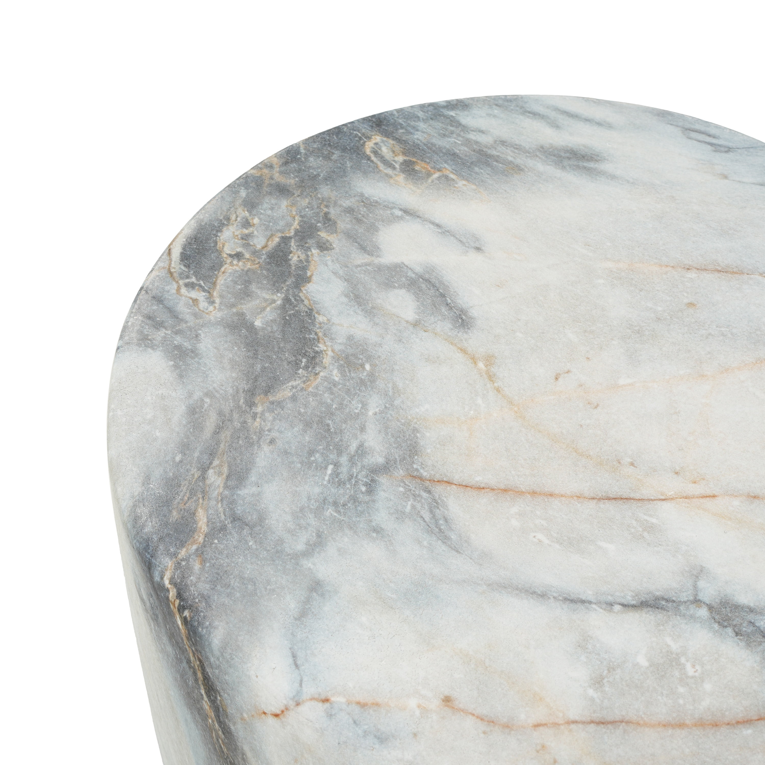 Round MGO Side Table 14.96 Inch, Faux Marble Outdoor Garden Stool and Indoor End Table, No Assembly Required, Blue Marble