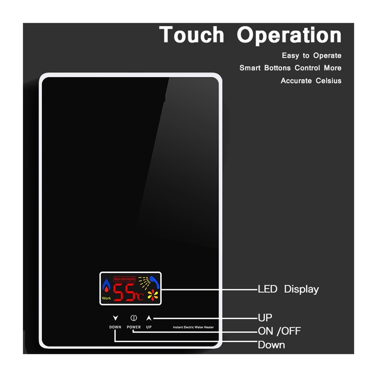 6000W Instant Tankless Electric Hot Water Heater Bathroom Kitchen Instant Heating Tap Demand Water Heater With LCD Display ,Safety Protections