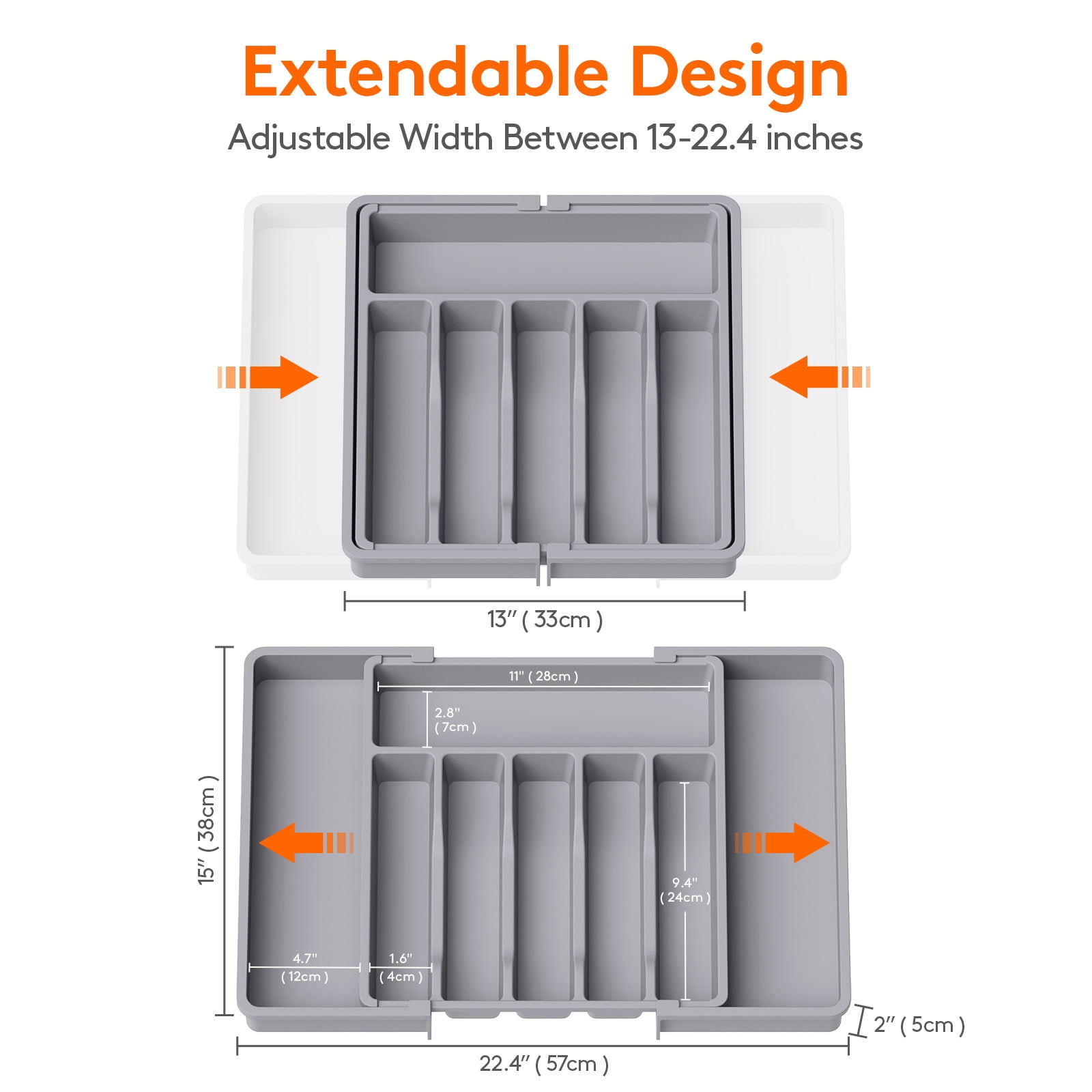 Lifewit Silverware Drawer Organizer, Expandable Utensil Tray BPA Free, Adjustable Flatware Storage for Spoons Forks Knives, 13"-22.4",  Gray