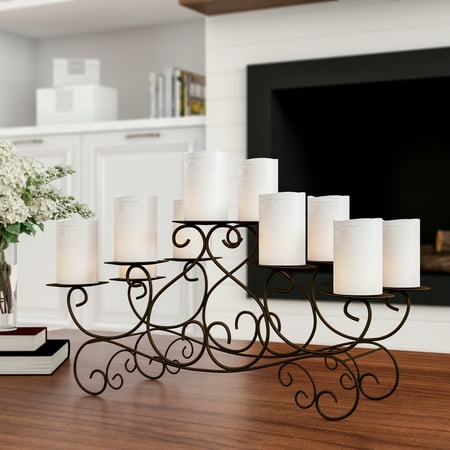 10 Candle Iron Candelabra With Swirl Design By Lavish Home Brown