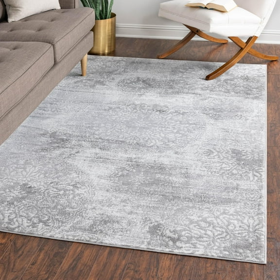 Rugs.com Monte Carlo Collection Rug – 5' x 8' Light Gray Medium Rug Perfect For Living Rooms, Large Dining Rooms, Open Floorplans