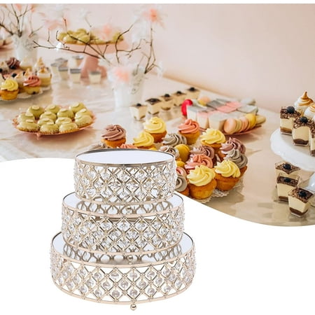 

FETCOI 3-Pieces Cake Stands Set Crystal Gold Plated Cheese Dessert Cupcake Cake Stand Metal Dessert Cake Stand for Wedding Party