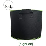 5-Pack 5 Gallon Grow Bags - Aeration Heavy Duty Thickened Nonwoven Fabric Pots with Handles (Green Stitch)