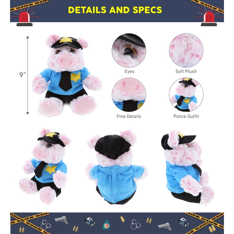 DolliBu Pig Police Officer Stuffed Animal Plushies, Cute Cop