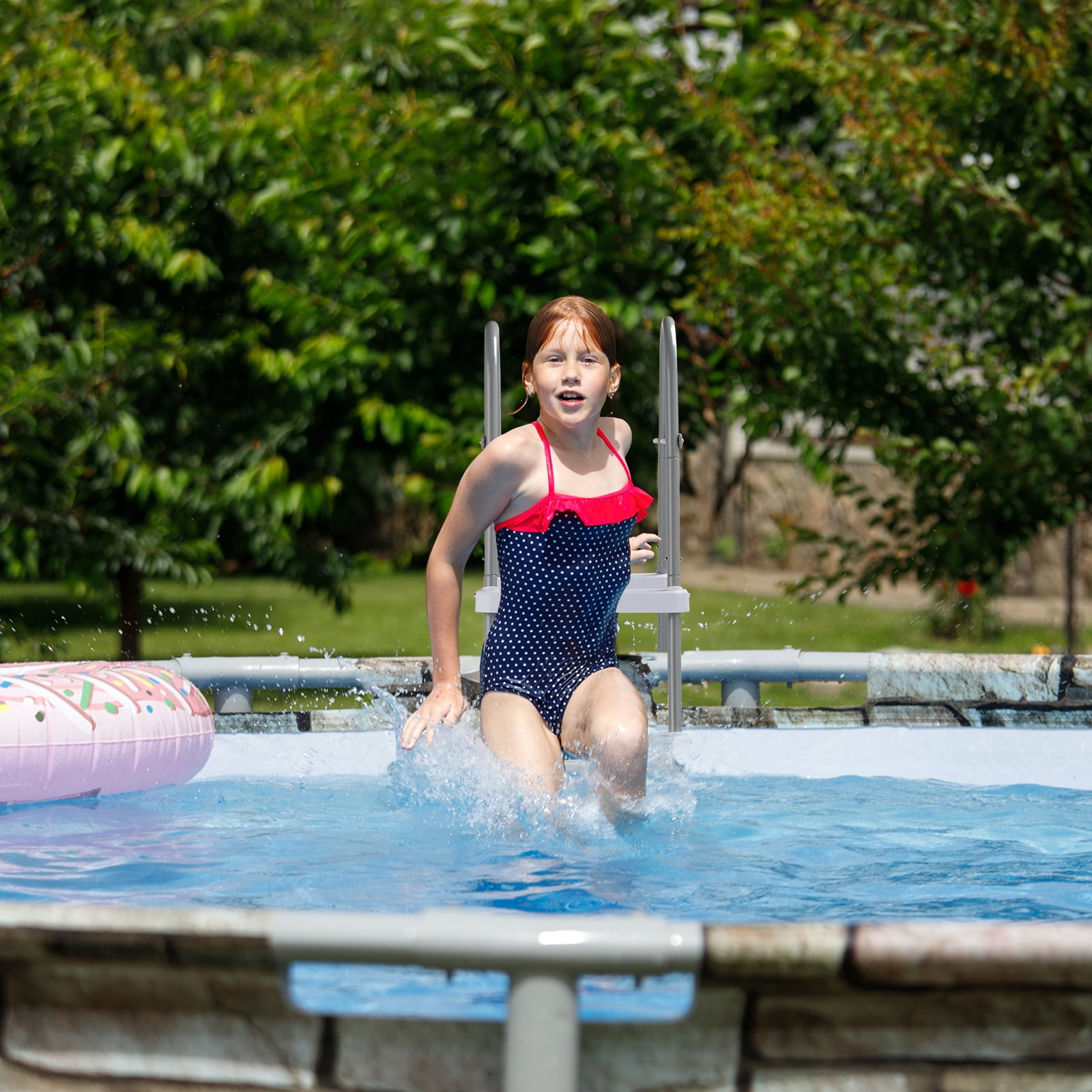 Ktaxon 52" 4Step Steel Frame Above Ground Swimming Pool Ladder,Heavy Duty Double Sided Removable Pool Steps with Ladder Escape