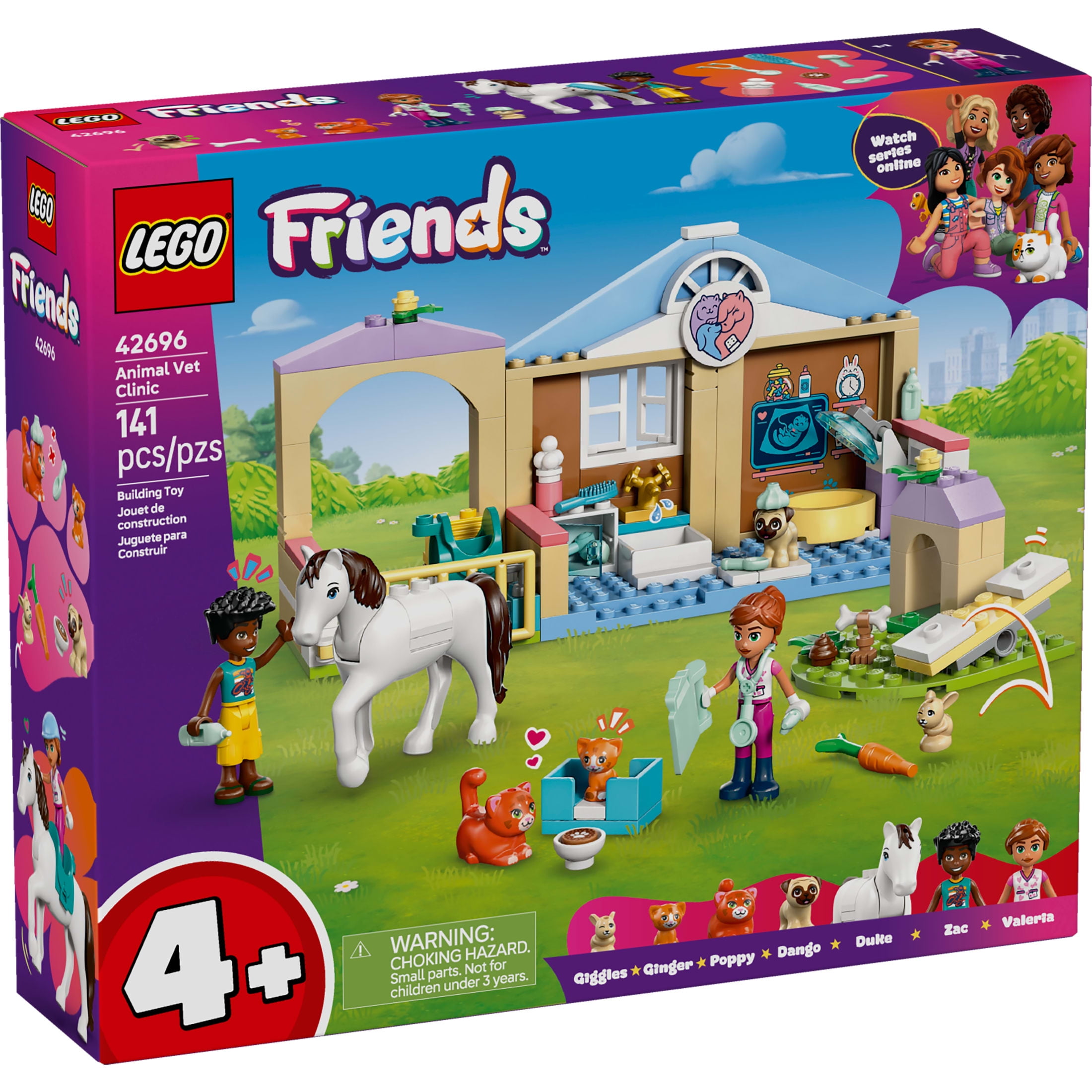 LEGO Friends Animal Vet Clinic Building Toy for Girls & Boys - Pretend Play Set for Preschool Kids, Ages 4+ - W/Valeria & Zac Minidolls, 5 Toy Pets, & Accessories - Gift Idea for Birthdays - 42696