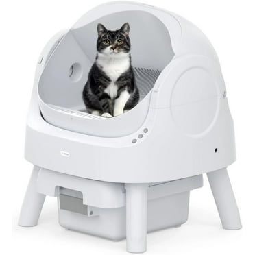 Self Cleaning Litter Box, Automatic Open Top Cat Litter Box, Integrated Safety Protection with Mat & Liner, White