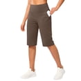 thumbnail image 2 of Knee Length Shorts Women Bermuda Summer Stretch Loose Capris High Waisted Athletic Capri with Pockets Coffee XL, 2 of 8