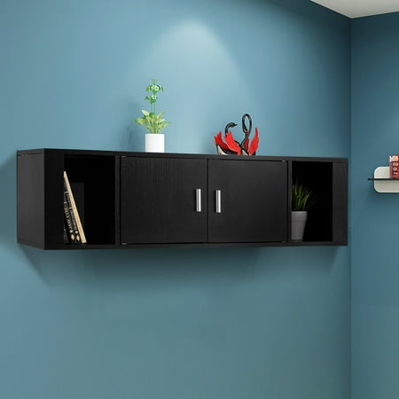 Costway 2 Cube Wall Mounted Floating Hutch 2 Door Media Storage