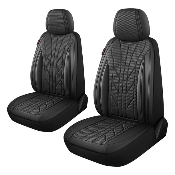 Fundas de Asiento para Auto CAROMOP de Lujo en Cuero Sintético y Tela Negra