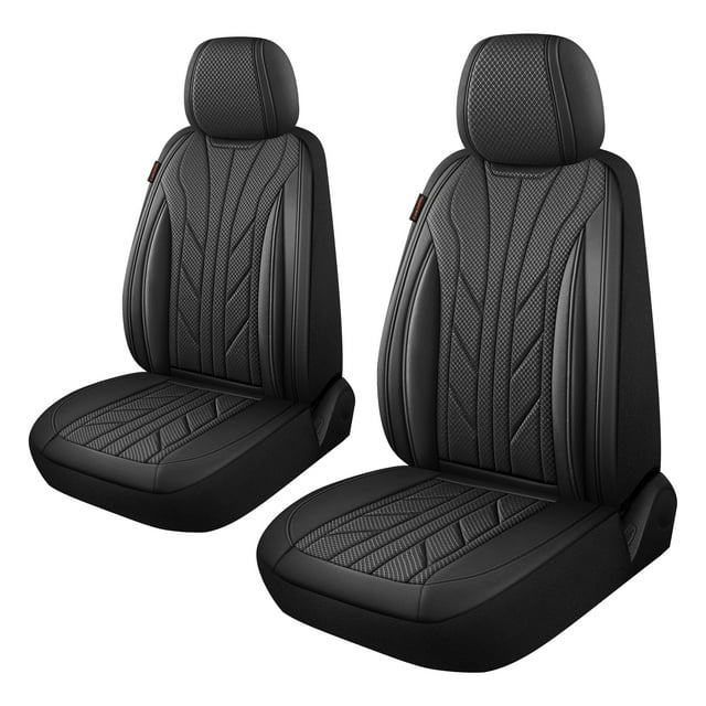 Fundas de Asiento para Auto CAROMOP de Lujo en Cuero Sintético y Tela Negra