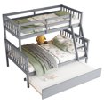 thumbnail image 3 of Newest Twin Over Full Rubber Wood Bunk Bed with Trundle, Convertible Ladder and Guardrail, Detachable, Convertible Bed, with Twin Size Trundle ,Grey, 3 of 12