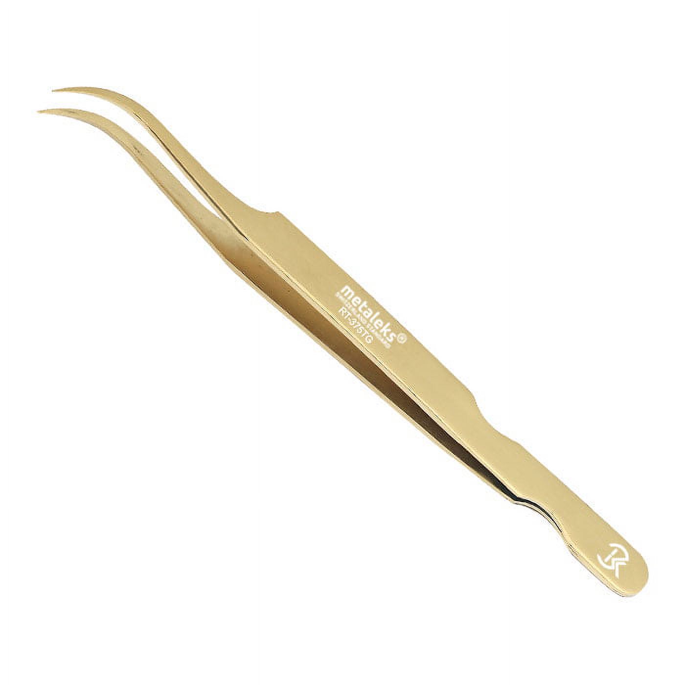 6PCS Complete Gold Titanium Coated Volume Tweezers Eyelash Extension Set With Gold Metallic Magnetic Pouch