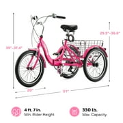Viribus 20 Folding Adult Tricycle 7 Speed Dual Chain Folding Trike for Adults Hot Pink