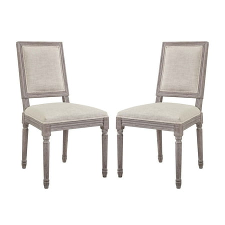 Country Cottage Furniture Industrial Country Cottage Farm Beach House Dining Kitchen Room Side Chair, Set of Two, Fabric Wood, Beige ()