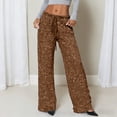 thumbnail image 2 of vigerkar Sequin Sparkle Wide Leg Pants for Women Wide Leg Sparkly Glitter Long Pants Soft Drawstring Waist Trendy Trousers (Coffee, M), 2 of 9