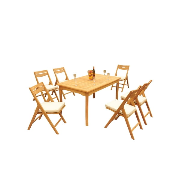 Grade-A Teak Dining Set: 6 Seater 7 Pc: 60" Rectangle Table And 6 Surfliner Folding Reclining Arm Chairs Outdoor Patio WholesaleTeak #51SL1307
