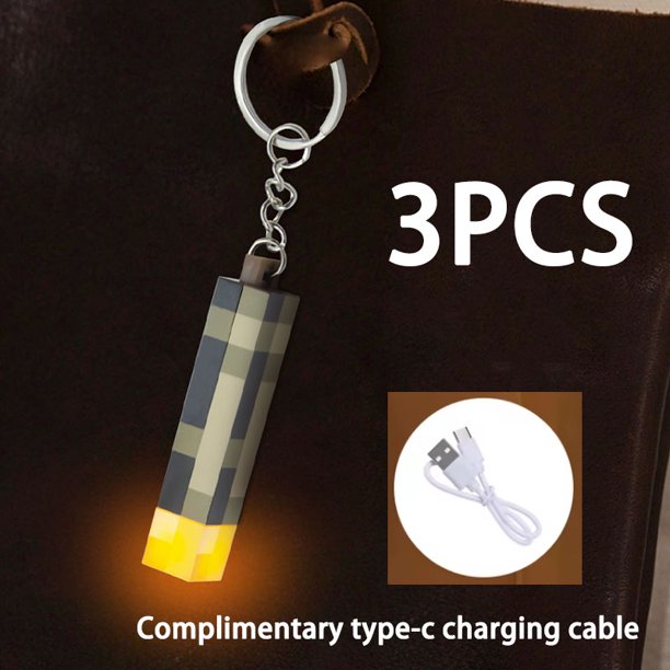Antorcha circundante con tema de juego MC, luz LED, Mini linterna recargable por USB, llavero, mochila, colgante, regalos para niños, luz LED nocturna