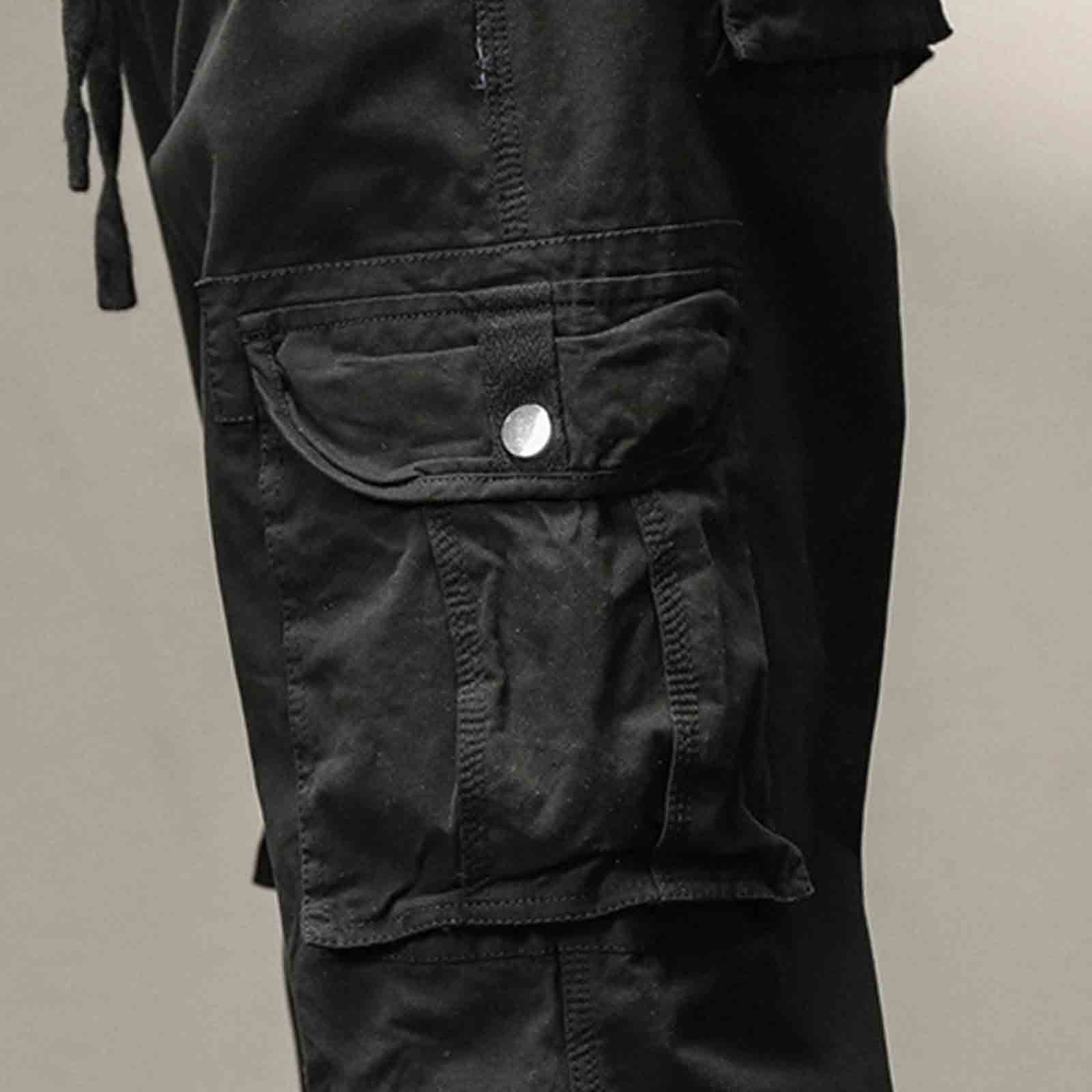 HOOMEUMY Men's Cargo Pants with Pockets Cotton Hiking Sweatpants Casual Athletic Jogger Sports Outdoor Drawstring Trousers Black 14