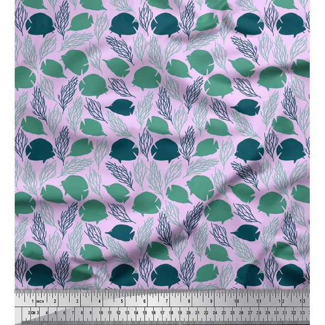 Soimoi Poly Georgette Fabric Coral & Fish Ocean Decor Fabric Printed Yard 52 Inch Wide
