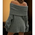 thumbnail image 4 of Women'S Off the Shoulder Sweater Oversized Batwing Sleeve Loose Pullover Sweaters Tops Flower Gray M, 4 of 10