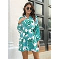 thumbnail image 6 of Women'S 2025 Fall Dresses, Floral V-Neck Cable Waist Long Sleeve Dress Short Bohemian Flowy A-Line Mini Dress Green M, 6 of 8