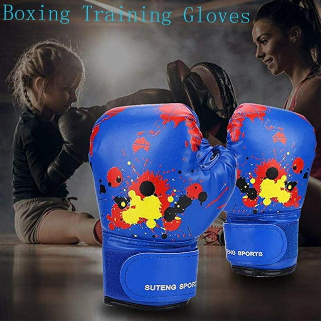 Fiudx Guantes de Boxeo para Niños, Diseño de Palma Transpirable, Cómodos y Protectores, Equipo de Entrenamiento y Competición, Acolchado de Espuma Suave, Rojo/Azul/Verde/Rosa/Amarillo, para Edades de