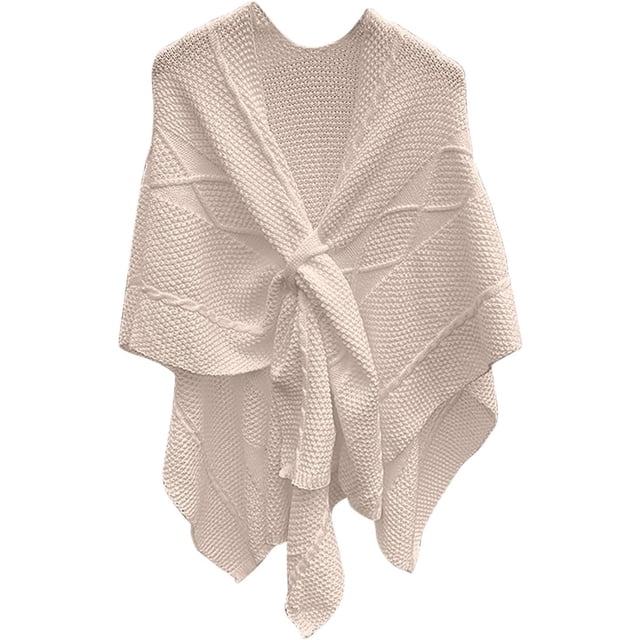 LinYooLi Poncho Cape Élégant pour Femmes - Croisé devant Couleur Unie - Cardigan Tricoté