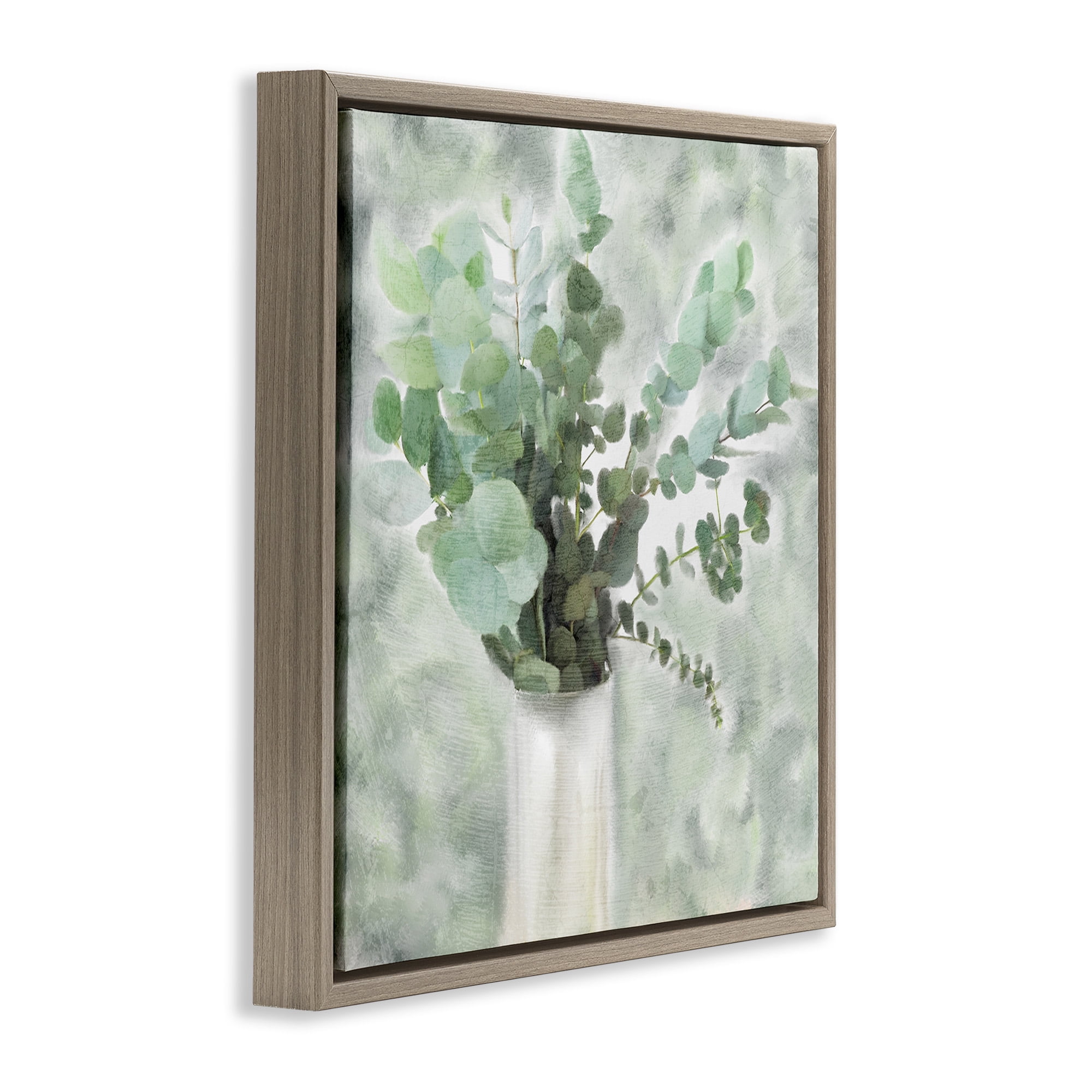 Stupell Industries Sage Green Painterly Eucalyptus Botanical & Floral Painting Brown Floater Framed Canvas Art Print Wall Art, 25 x 25