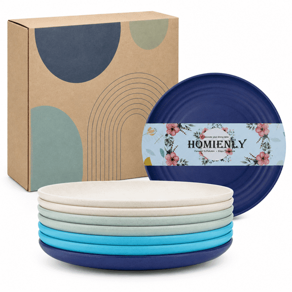 Homienly Wheat Straw Plates, 8 Pack 6 Inch Small Side Plate Set, Break Resistant and Easy to Clean, Island Series
