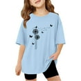thumbnail image 1 of HNMKIU Hauts d'Été Élégants pour Filles, T-Shirts Décontractés pour Enfants, Manches Courtes, Col Rond, Design Surdimensionné, 1 of 6