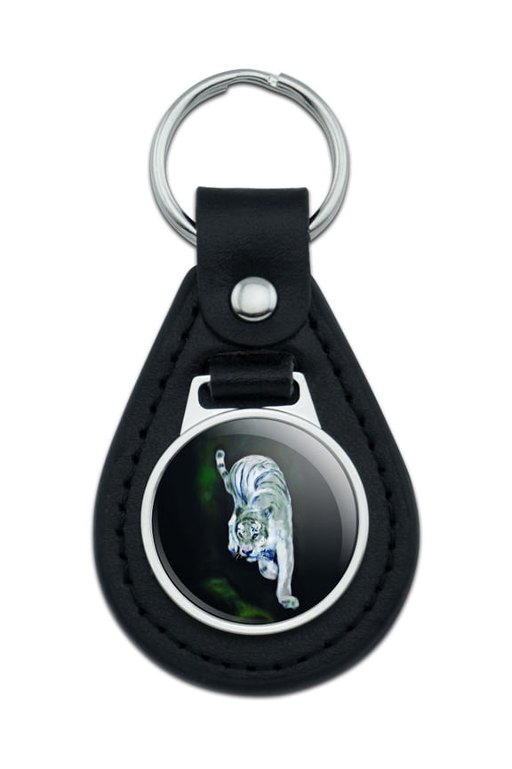 Paint Strokes Tiger White Black Leather Keychain