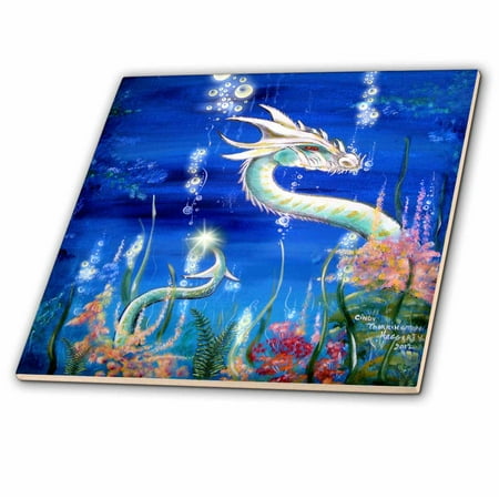 3dRose, Dragon Lore White Water Dragon, 12 Inch Ceramic Tile