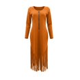thumbnail image 4 of Huowey Halloween For Women Cowgirl Tassels Vintage Dresses Elegant Cosplay Party Gown Half Zip Front Long Sleeve Crew Neck Soft Trick Or Treat Dress,Orange,M, 4 of 4