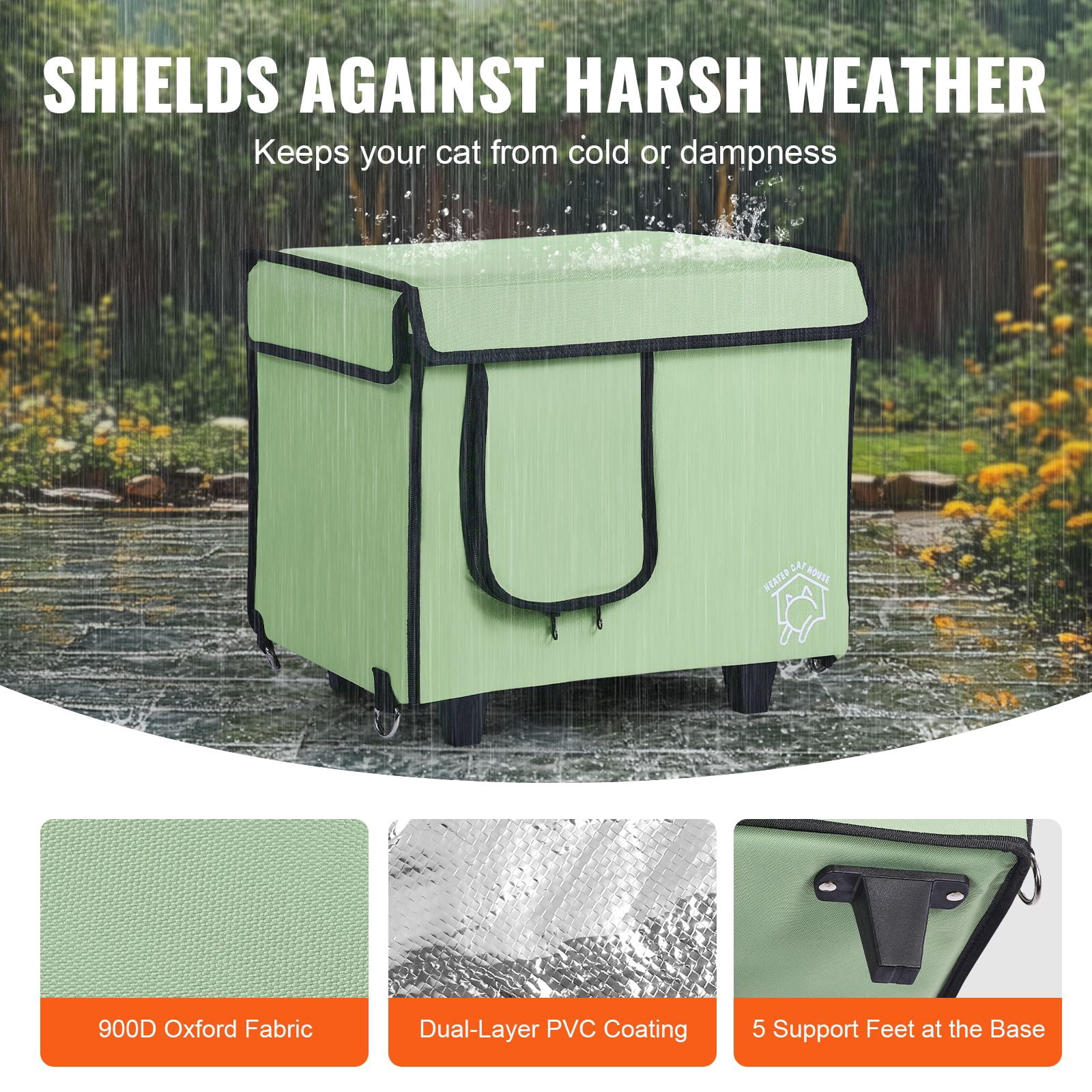 Weatherproof Heated Cat House for Outdoor Use – Includes Soft Heated Pad & Insulated Walls (Green, S)
