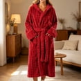 thumbnail image 3 of Winter Fleece Robe for Women Comfy Absorbent Wrap Bathrobe with Belt Loose Long Sleeve Hooded Pocket Long Bathrobe, 3 of 6