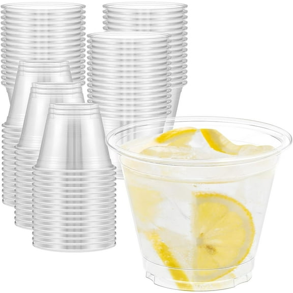 100 Pack 9 oz Clear Plastic Cups, Sturdy & Food Safe Disposable Plastic Cups for Wine Cocktail Punch