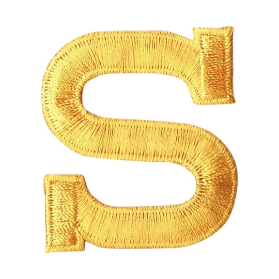 Alphabet Letter - S - Color Yellow - 2" Block Style - Iron On Embroidered Applique Patch