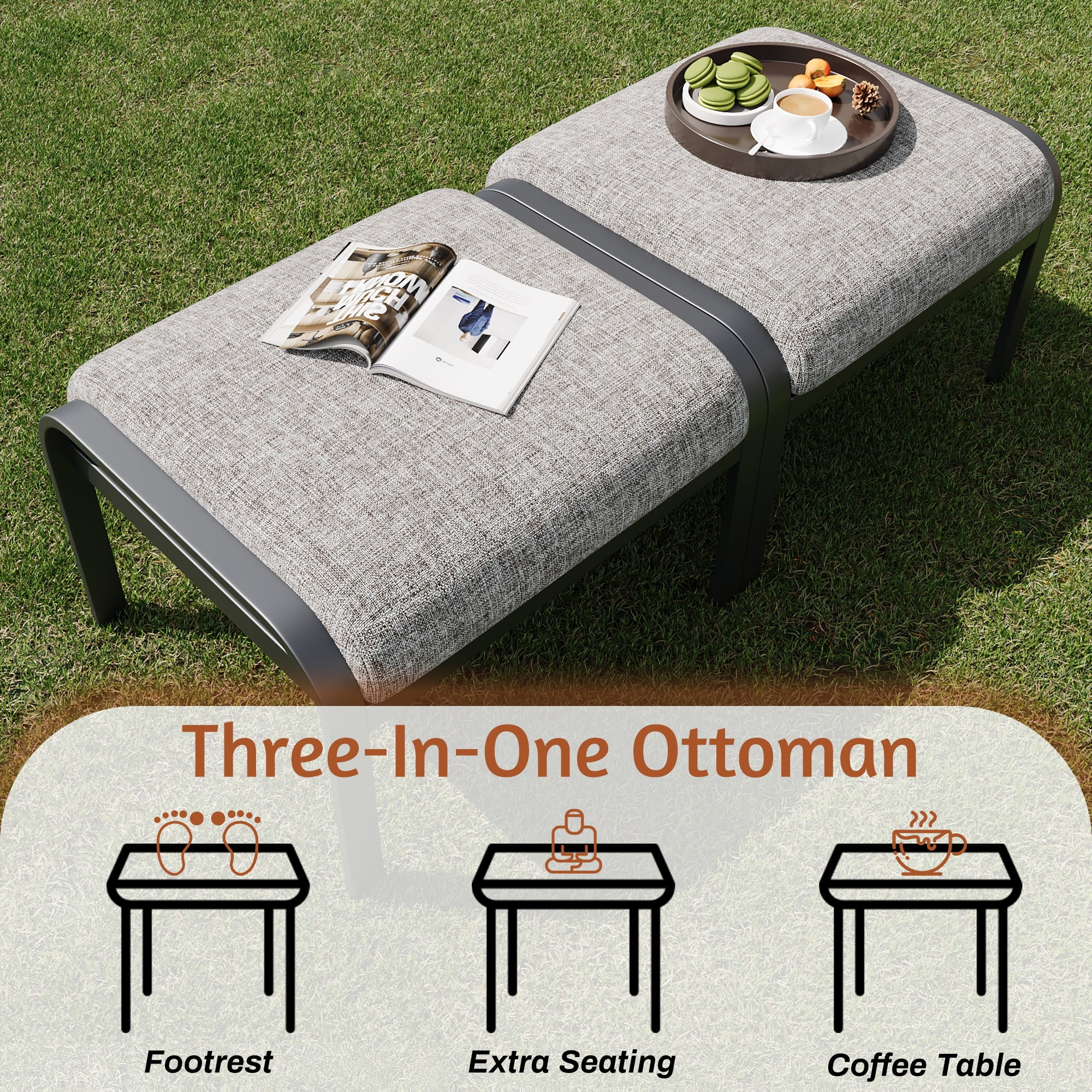 HOMREST Outdoor Furniture Thickened Cushion 360 Degree Swivel Rocking Patio Chairs and 3-Seat Sofa, Loveseat, Coffee Table, 5 PCS Metal Conversation Set for Garden, Deck and Poolside