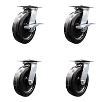 8 Inch Phenolic Caster Set with Roller Bearing 4 Swivel Lock and 2 Brake SCC