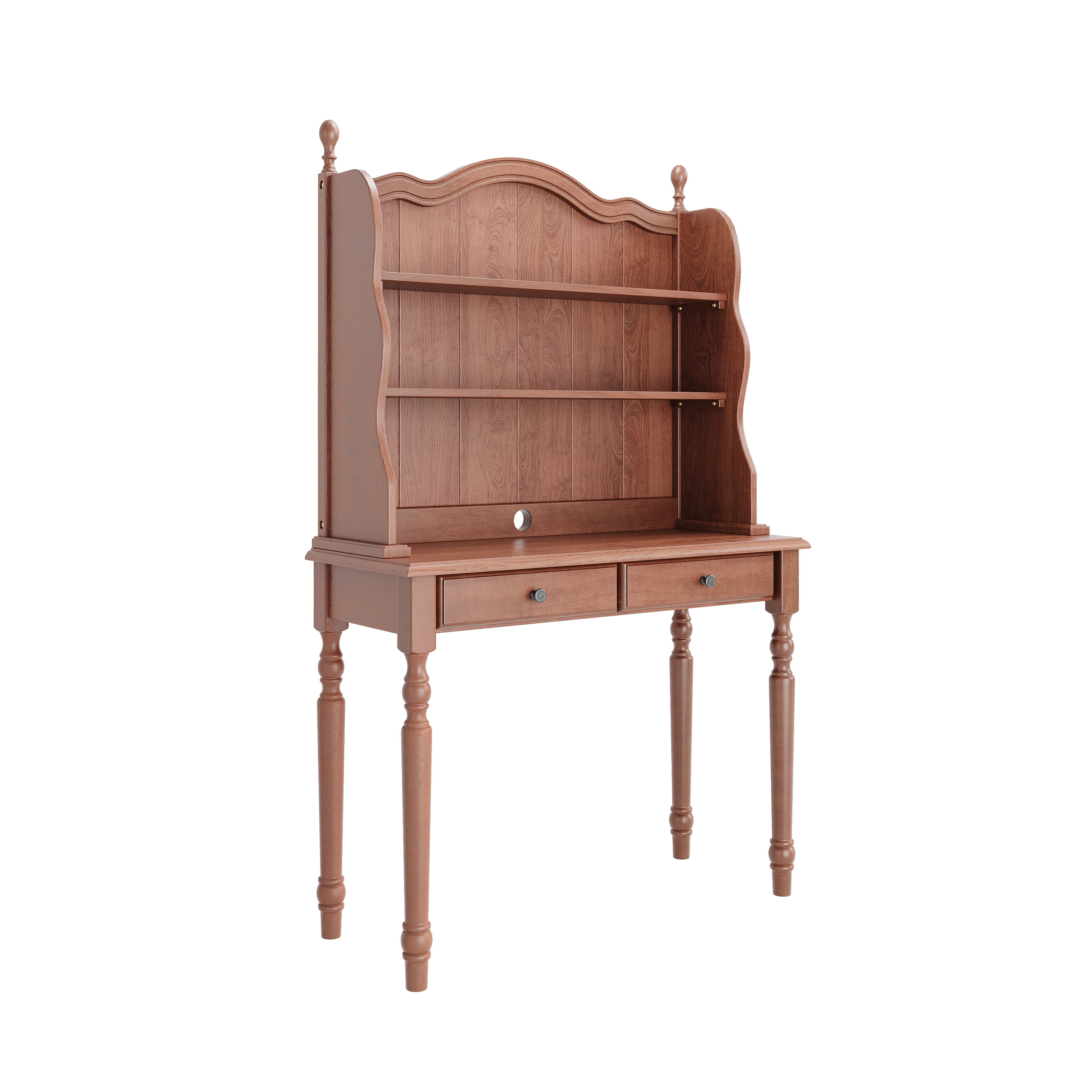 Euroco Mid-Century Computer Desk with Hutch and 2 Drawers, Wood Writing Desk Dressing Table,Study Workstation Table for Home Office Bedroom,Small Space,Walnut